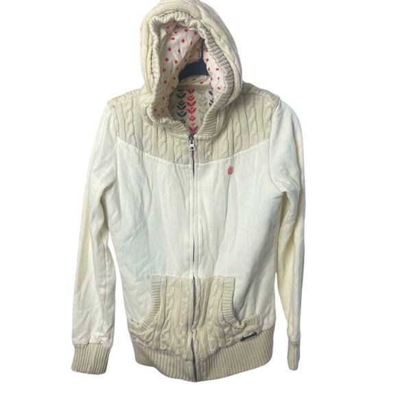 ELEMENT Cable Knit Hooded Sweater Jacket Polka Dot Lined Quilted Interior, M - Picture 1 of 7